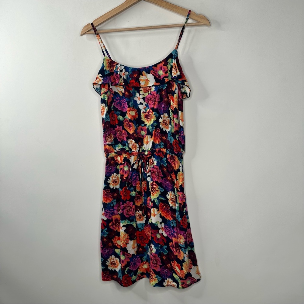 Garage Floral Dress Ruffle Neck Strappy Elastic Waist